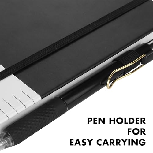 Aodaer 1 Set Lined Notebook Journal with Pen A5 Notebooks 100 GSM College Ruled Hardcover Notebook PU Leather Notepad with Pen Holder for Office School, 5.7 x 8.3 Inches, Black - color: Black