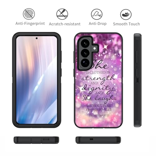 Case for Samsung Galaxy S26 Plus/ S25 Plus/ S24 Plus 6.7 inch, Heavy Duty 3 in 1 Hybrid Hard PC & Soft Silicone Shockproof Drop Protection Case, Christian Quote Bible Verse Proverbs 31:25 - color: Christian Quote Bible Verse Proverbs 31:25, size: Galaxy S