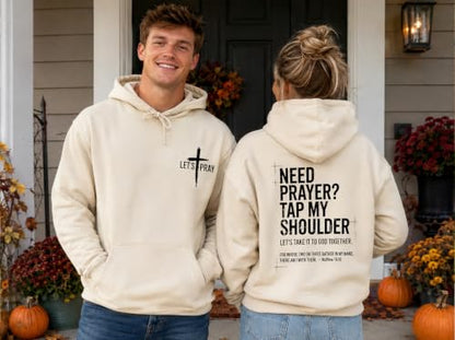 Need Prayer Tap My Shoulder Hoodie Christian Hoodies for Men Women - color: Carolina Blue, size: XX-Large