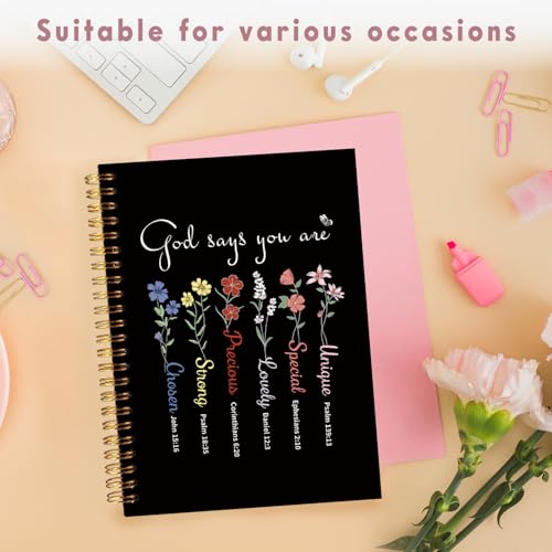 Lacama Bible Journal for Women, Christian Prayer Journal Black Notebook Gifts for Teen Girls Kids Women, Preppy Church Faith Journaling Hardcover Spiral Notebook 5.5x8.3 inch - color: God Says You Are-5-black