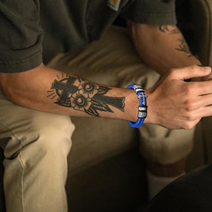 Mens Christian Cross Double Row Leather Bracelet, Religious Braided Cuff Bracelet for Men - color: Blue, size: 8.5 inches