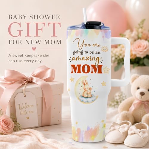 Gifts for New Mom, Push Presents for New Mom Tumbler 40oz with Handle and Straw, Birthday Gifts for Expecting Moms, Mommy To Be, Pregnancy Moms, 1st Time Mommy - color: New Mom
