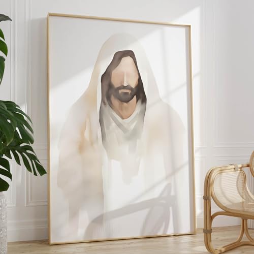 Jesus Watercolor Wall Art Christian Canvas Painting Scripture Pictures Wall Decor Bible Verse Poster Lds Jesus Prints Religious Watercolor Art God Poster Jesus Portrait Canvas 16x24inch No Frame - color: Jesus Face Portrait, size: 16"L x 24"W