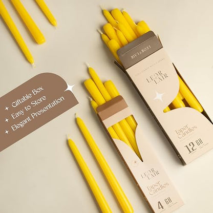 Leor & Lair Yellow Taper Candles, 12 Pack, 10" Yellow Candlesticks - color: Yellow