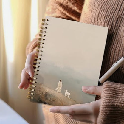 Jesus and Lamb Christian Spiral Notebook, esus Leaves The 99 Sheep Prayer Journal for Women Men, Jesus Leaves The 99 Sheep Notebook Journal for School Office Supplies, 5.5 x 8.3 Inch - color: 20Child