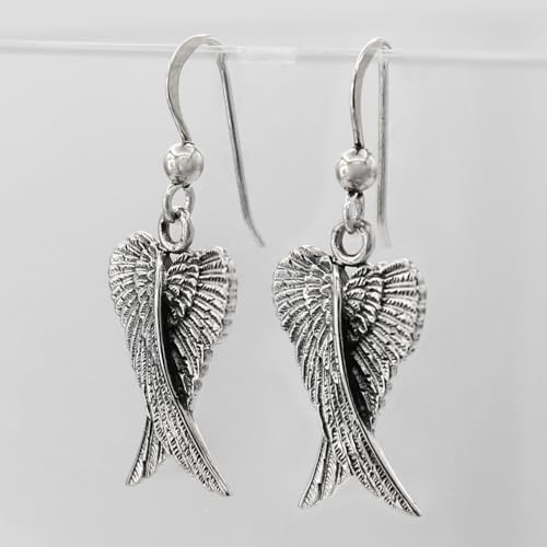 Sterling Silver Dangle Folded Feather Angel Wings Earrings