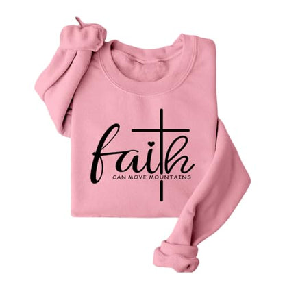 Christian Sweatshirts for Women Faith Can Move Mountains Sweatshirt - color: Rose Gold, size: Medium
