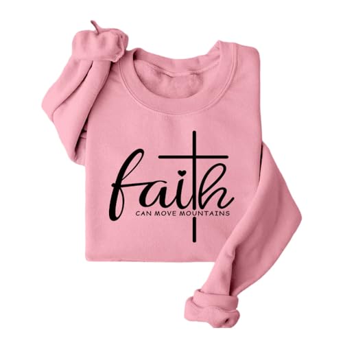 Christian Sweatshirts for Women Faith Can Move Mountains Sweatshirt - color: Rose Gold, size: X-Large