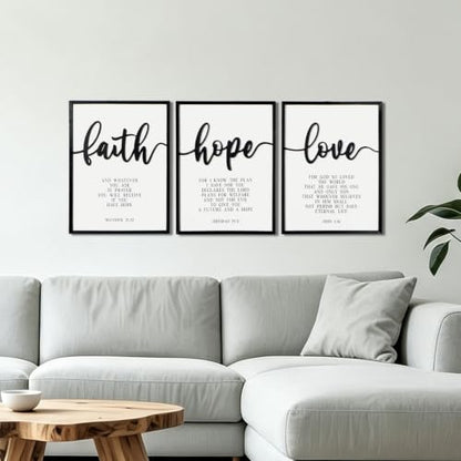 Zzbakress 3D Wood Faith Hope Love Framed Wall Art Large Christian Wall Art - color: Black-Vivid