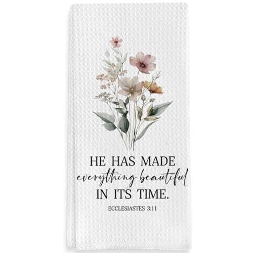 Christian Religious Gifts Kitchen Towels, Bible Verse Decorative Towels for Bar Kitchen, He Has Made Everything Beautiful - color: Beige