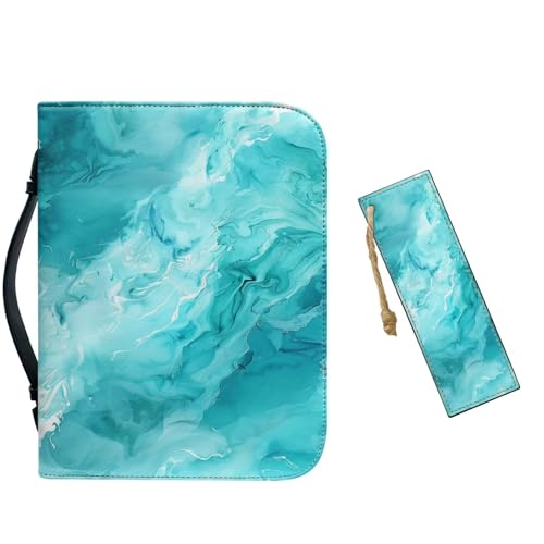 PU Blue Marble Bible Cover for Women Girls- Blue Bible Case with Leather Bookmark (Set of 1) - Bible Study Supplies for Home, Office,X-Large - color: Blue Marble, size: X-Large