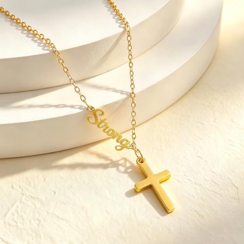 Faith Gold Cross Necklace for Women Christian Religiou Confirmation Jewelry - color: Strong Gold