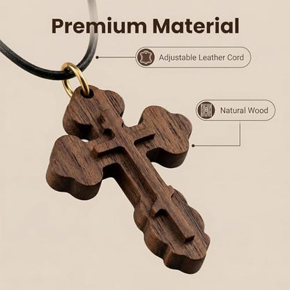 Wood Cross Necklace,Handmade Wood cross pendant Handcraft Christian Faith Pendant Gift for Women & Men - color: walnut