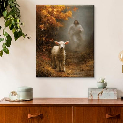 Christian Religious Wall Art Jesus Lost Lamb Prayer Canvas Print Framed - color: color-V