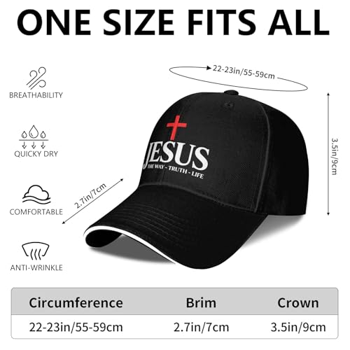 Jesus Baseball Cap for Men and Women Adjustable Christian Trucker Hat Fashion Cross Golf Hat - color: Jesus the Way Truth Life Cross