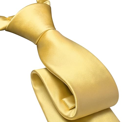 Branduce 3.15"（8cm） Mens Tie and Lapel Pin Solid Necktie Handkerchief Tie Clip Set for Men - color: Light Gold