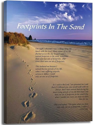 Framed-Footprints in the Sand Canvas Wall Art-16x24in - color: Purple footprints, size: 24"L x 16"W