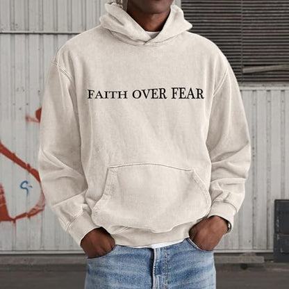 Christian Faith Over Fear Hoodies for Men Jesus Religious Graphic Sweatshirt Bible Verse Acid Wash Pullover Hoodie - color: Apricot, size: Small