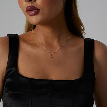 VIROMY Gold Cross Necklace for Women 14K Gold Plated Cute Sidways Cross Pendant Choker Necklaces Simple Trendy Everyday Jewelry for Women - style: Cross Pendant-43CM-Gold