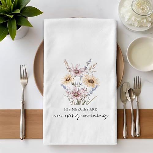 Spring Floral Kitchen Towels Set - Set of 4, Christian Bible Verse Gifts, Religious Kitchen Decor, Rustic Farmhouse Inspirational Spring Dishcloth for Bathroom Kitchen Decor, 16x24