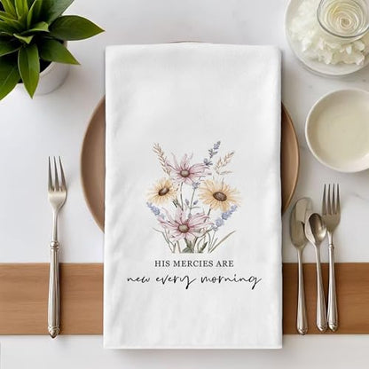 Spring Floral Kitchen Towels Set - Set of 4, Christian Bible Verse Gifts, Religious Kitchen Decor, Rustic Farmhouse Inspirational Spring Dishcloth for Bathroom Kitchen Decor, 16x24