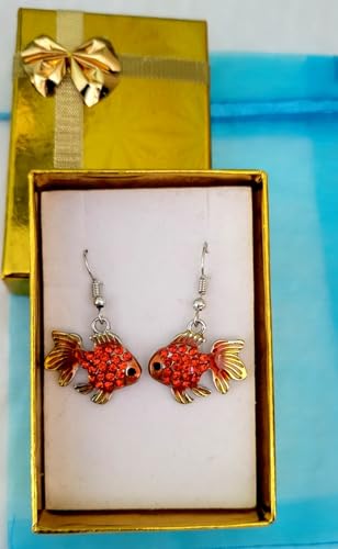 DianaL Boutique Silvertone Rhodium Plated Beautiful Tropical Fish Goldfish Earrings Dangle with a Gift Box …