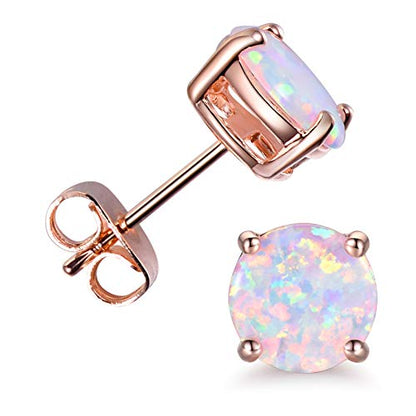 CERSLIMO Multi Colors fire Opal Stud Earrings Birthstone Earrings For Women 8mm - color: 02 Rose Gold