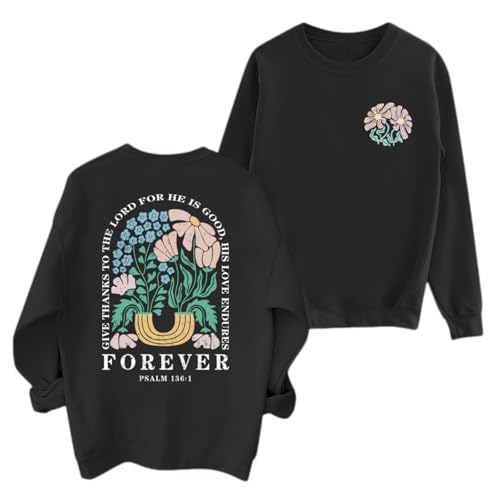 KEEVICI Women Christian Jesus Faith Sweatshirts Bible Verse Flower Floral Sweatshirt Religious God Graphic Oversized Hoodie - color: Black, size: X-Large