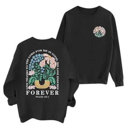 KEEVICI Women Christian Jesus Faith Sweatshirts Bible Verse Flower Floral Sweatshirt Religious God Graphic Oversized Hoodie - color: Black, size: X-Large