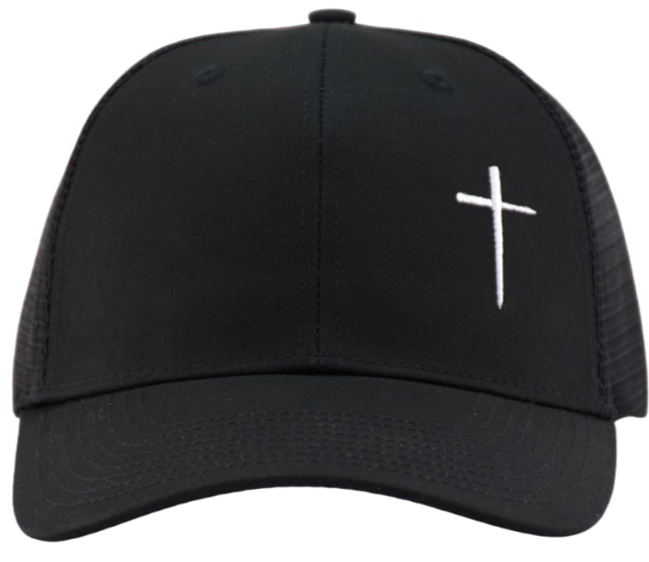 TSSGBL Various Gift Hats for Men - M L XL XXL Big Head Fit, Adjustable Mesh Trucker Ball Cap, Ideal Gifts - color: Black ( Cross ), size: XX-Large-3X-Large
