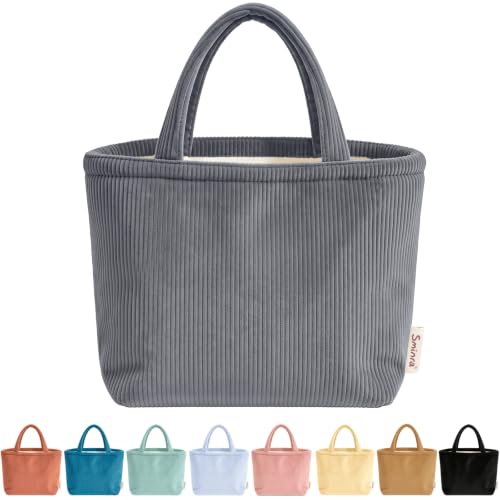 Sminra Small Bible Tote Bag for Women, Corduroy or Quilted Mini Tote Bag - color: Dark Grey