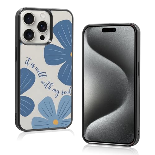 Aesthetic Blue Christian Floral Phone Case Compatible with iPhone 15 Pro 6.1 Inch, Cute Jesus Bible Verse Design, TPU Shockproof Protective Cover for Women Girls, Wireless Charging Compatible - color: iPhone 15 Pro
