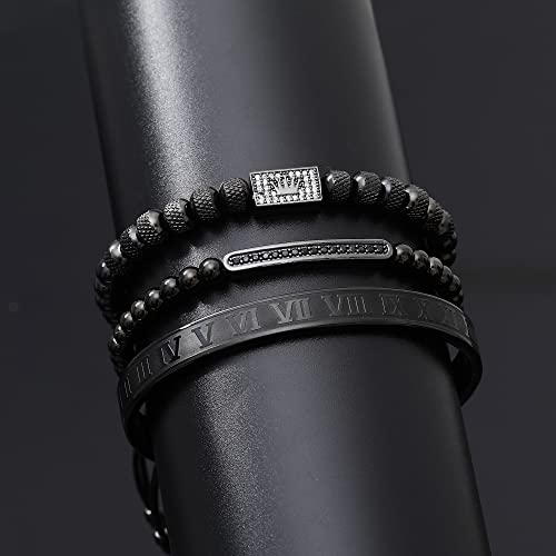 WFYOU Stainless Steel Bracelets for Men Gold Cuff Bracelet Birthday Gifts - color: Black 8