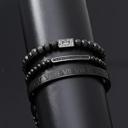 WFYOU Stainless Steel Bracelets for Men Gold Cuff Bracelet Birthday Gifts - color: Black 8