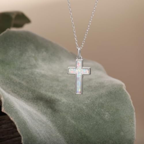 S.Leaf Cross Necklace for Women Gold Plated Cross Charm Necklaces for Women Dainty Opal Shell Choker Pendant Jewelry Necklaces for Women Religious Faith Christian Birthday Gifts for Women Mom Her Grandma Valentines Day Mother Day - color: Opal_Silver
