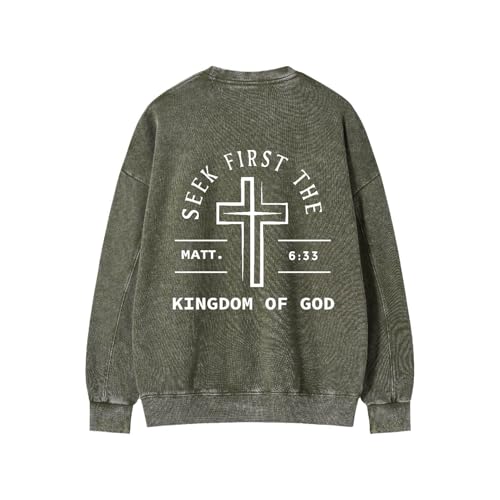Fall Oversized Crewneck Sweatshirt For Women Men Kingdom Of God - color: Army Green, size: X-Large