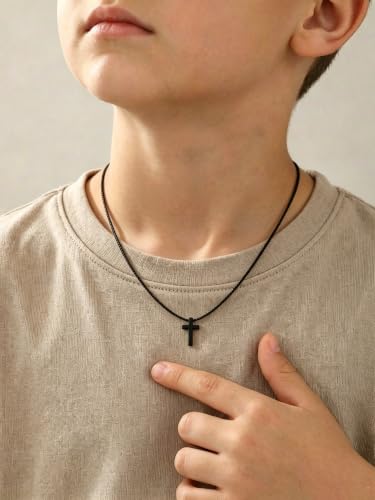 Stainless Steel Cross Necklace for Teen Boys Kids Gifts 16-20 Inch - color: Black, size: 16Inch