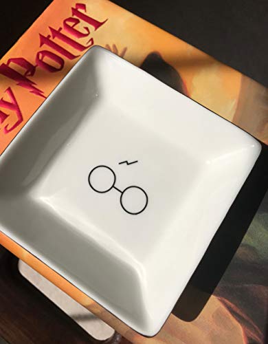 Simply Charmed Porcelain Jewelry Ring Holder Tray – Harry Potter Gift, Porcelain Trinket Dish, 4"x4" White with Golden Glaze, Jewelry Organizer - style: Wizard