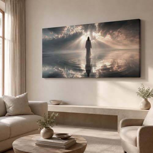 GUTTATY Jesus Christian Religious God Canvas Wall Art, Large Spiritual Sunrise Poster, Divine Reflection Canvas Painting for Living Room, Nursery, Religious Home Wall Decor Pictures, 32x16 Inch - color: Jesus Artwork05, size: 32"L x 16"W