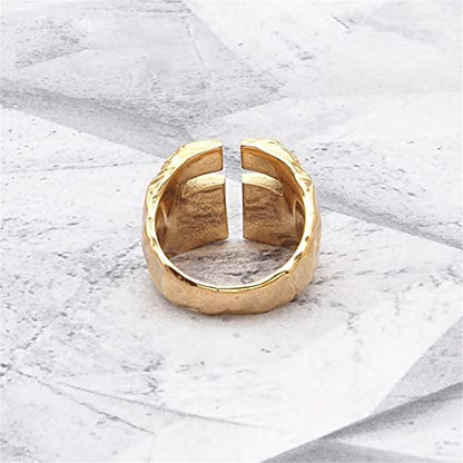 Men's Stainless Steel Ring Cutout Christian Cross Statement Signet Rings - color: gold