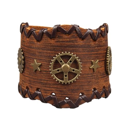 GelConnie Punk Leather Cuff Bracelet Adjustable Straps Wrap Bracelets Arm Armor Cuff Gothic Leather Wristbands for Men, Women - color: MLPB108-Brown