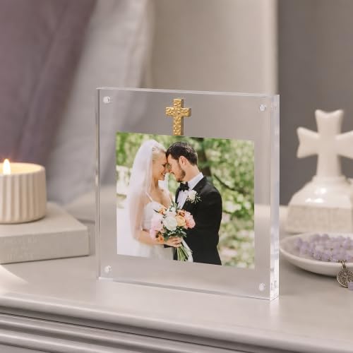 Mud Pie Acrylic Frame With Gold Cross; 6 1/2" x 7"