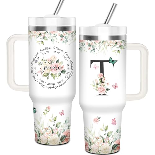 Christian Gifts for Women, Monogrammed T Tumbler 40Oz - style: Initial T cup