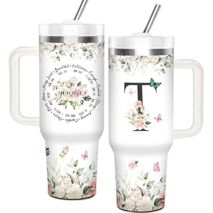 Christian Gifts for Women, Monogrammed T Tumbler 40Oz - style: Initial T cup