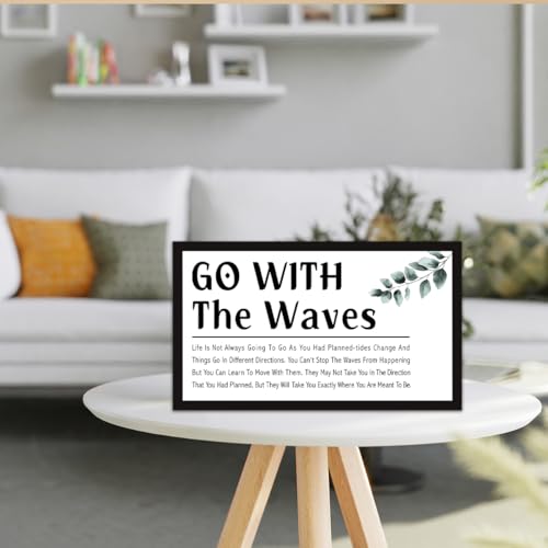 Go With the Waves Inspirational Wood Box Sign,Motivational Quote Wooden Block Sign Desk Decor for Home Office Bedroom Shelf Tabletop Decor - style: Go With the Waves