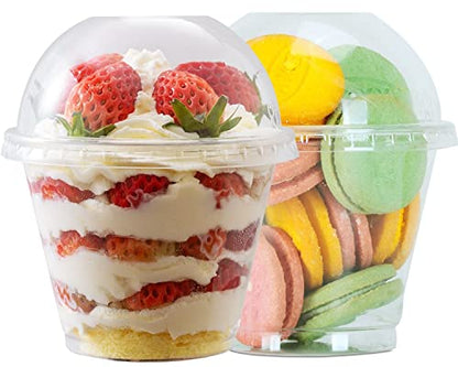 Artpreti 25 Sets 9oz Clear Plastic Parfait Cups with Dome Lids(NO HOLE) - Disposable Dessert Cups with Lids for Dips Snacks and Fruit Yogurt Smoothie Iced Cold Drinks, No Leaking - size: 9 oz - Dome Lid