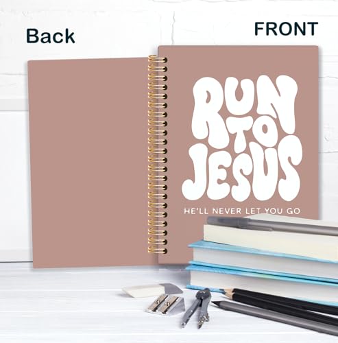 KRHFG Retro Brown Christian Spiral Notebook, Run to Jesus Bible Verse Journal, Religious Scripture Journals for Writing, Bible Notebooks for Note Taking, Church Notes Journal, 5.5x8.3 Inch - color: God-Retro Brown