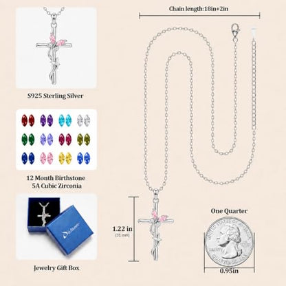 Distance Cross Necklace for Women 925 Sterling Silver Jewelry Pendant Necklace for Mom Wife Gift for Mother's Day or Birthday - style: 10-Pink
