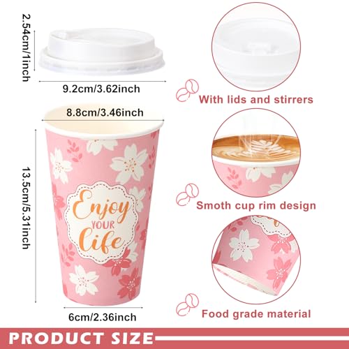 50 Pack 16 oz Disposable Coffee Cups with Lids Flowers - style: Inspirational Flowers