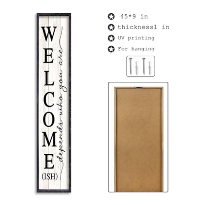 RLWangChao Welcome-ish Sign for Front Porch Standing, 45"X9", Black - color: Black-Wood Sign